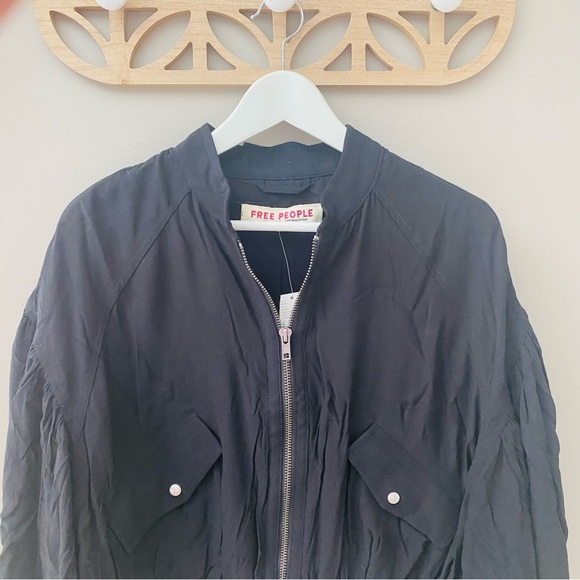 Free People On Pointe Bomber Jacket Black Sz Small - Picture 2 of 8